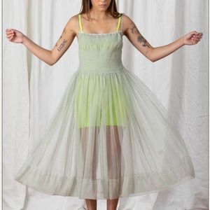 Ali Golden Mesh Ballerina Dress - Green Tea 🫖